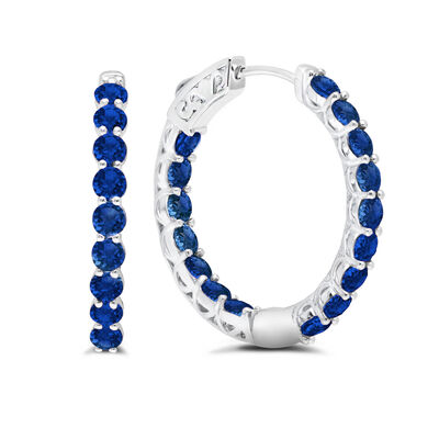 Blue Sapphire Inside-Out Hoop Earrings in Sterling Silver