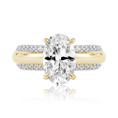 Oval Lab Grown Diamond 3 1/2ctw. Wide Gold and Diamond Engagement Ring in 14k Yellow Gold