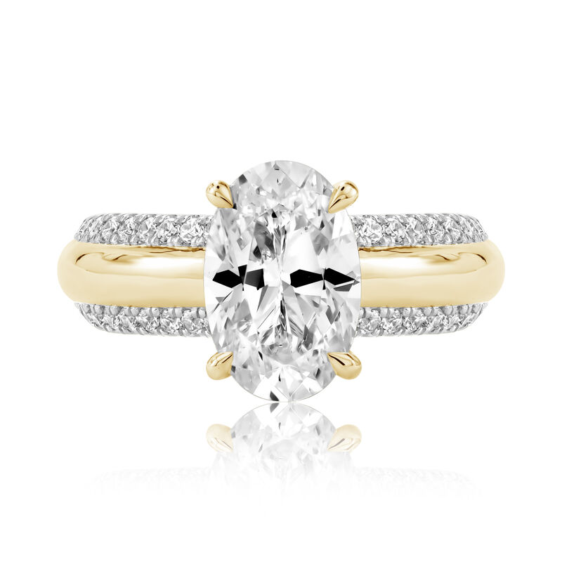 Oval Lab Grown Diamond 3 1/2ctw. Wide Gold and Diamond Engagement Ring in 14k Yellow Gold image number null