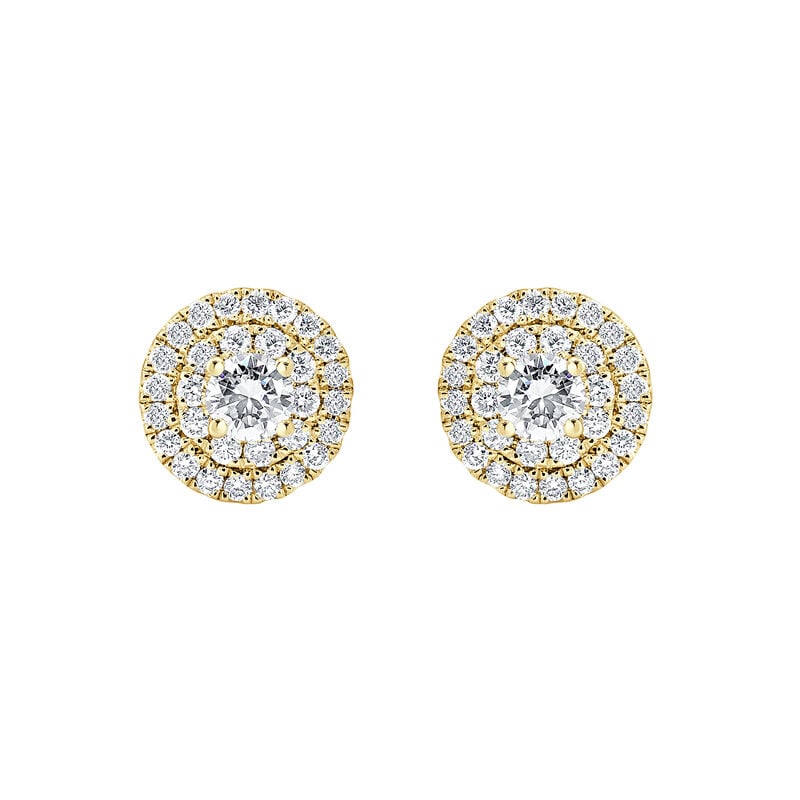 Lab Grown Diamond 1/2ctw. Double Halo Stud Earrings in 14k Yellow Gold image number null