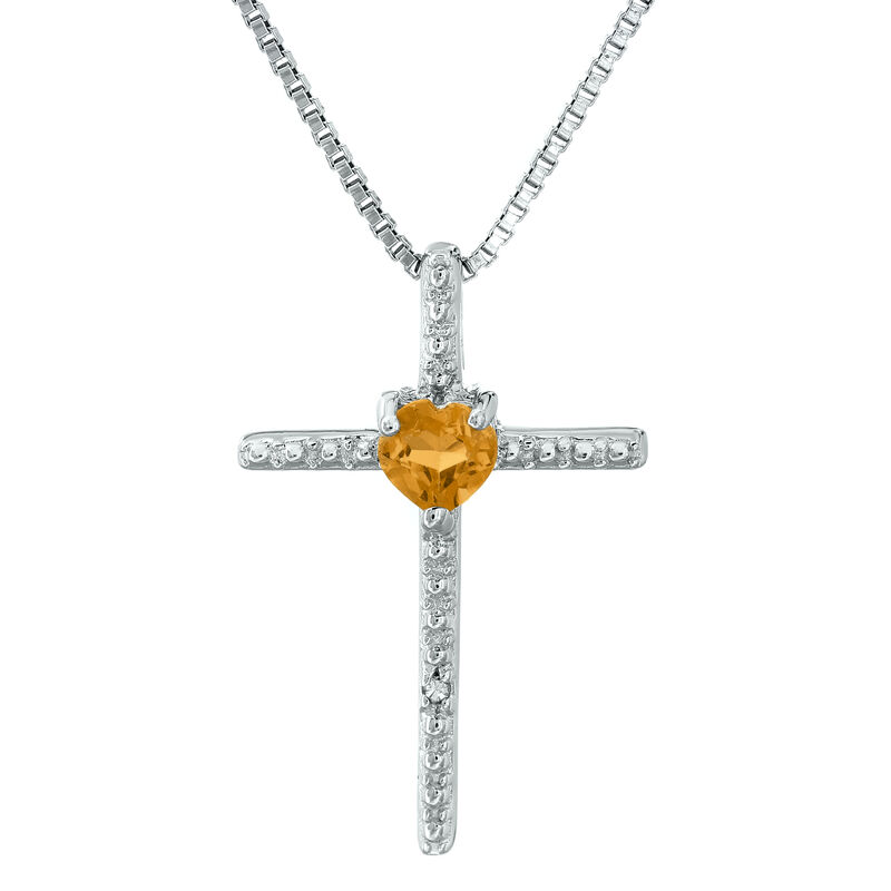 Citrine Heart Cross Pendant in Sterling Silver image number null