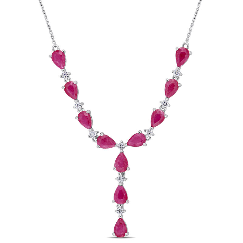 Pear Ruby & Diamond Lariat Necklace in 14k White Gold image number null
