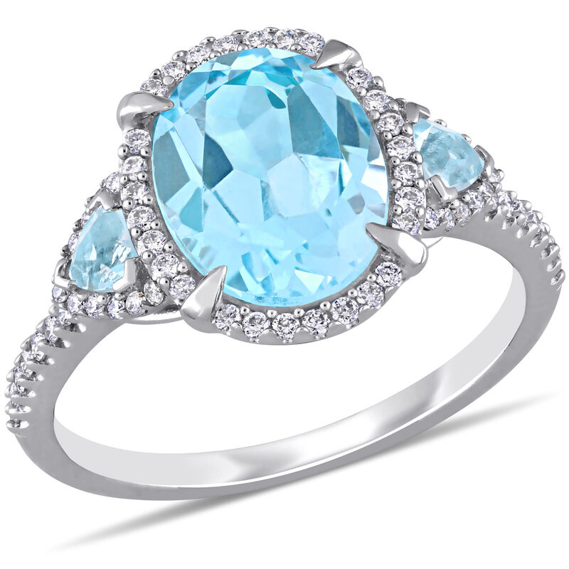 Diamond and Sky Blue Topaz Ring in 14k White Gold  image number null