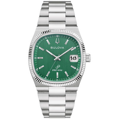 Bulova Men's Green Dial Stainless Steel 38mm Watch 96B439