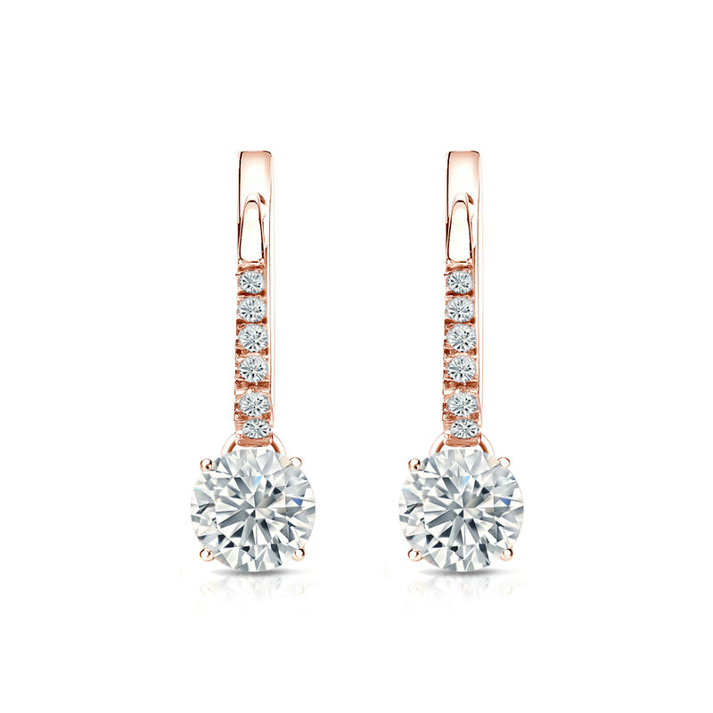 Diamond 1ctw. 4-Prong Round Drop Earrings in 14k Rose Gold I2 Clarity image number null