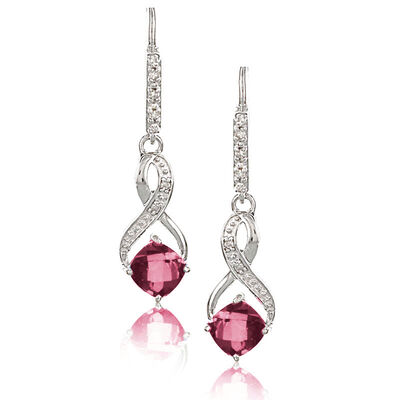 Garnet & Diamond Dangle Earrings in Sterling Silver
