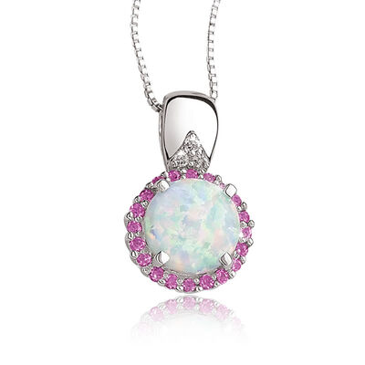 Created Opal & Created Pink Sapphire Pendant