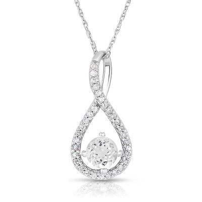 White Topaz & Diamond Infinity Drop Pendant in Sterling Silver