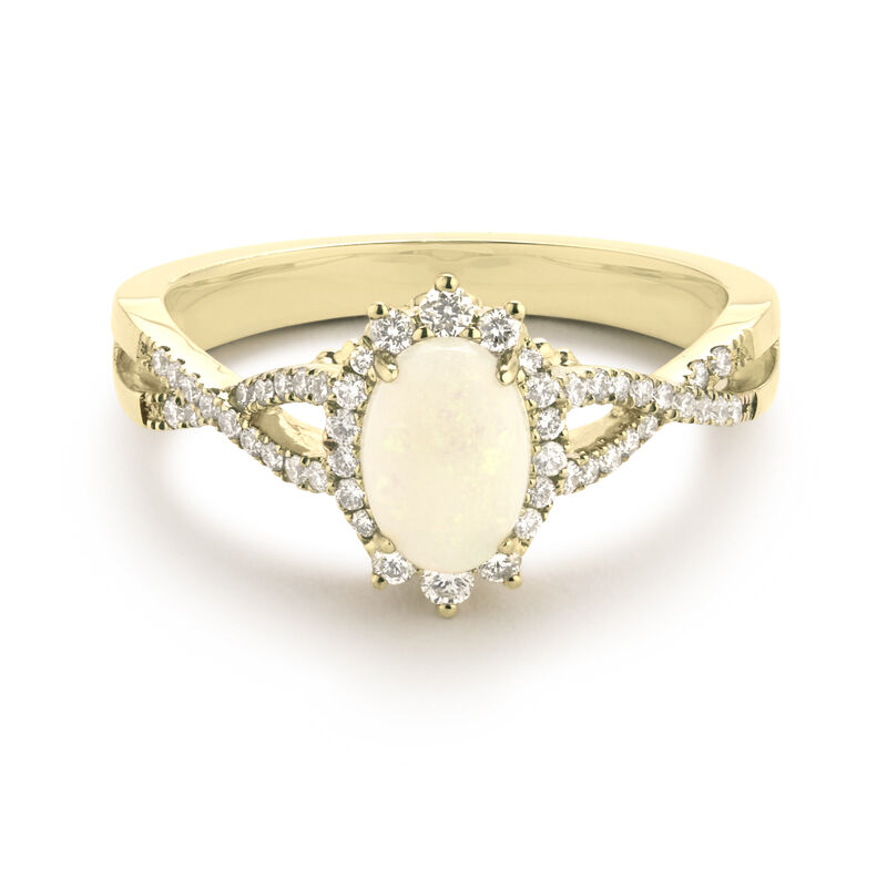 JK Crown Collection Oval-Cut Opal Diamond Blue Topaz Ring in 10k Yellow Gold image number null
