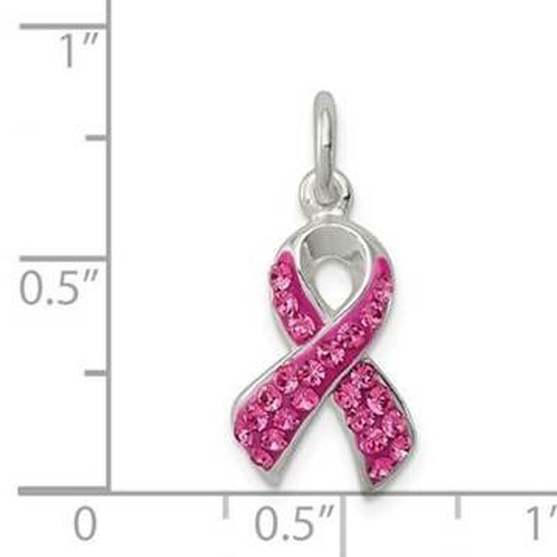 Crystal Pink Awareness Ribbon Pendant in Sterling Silver image number null