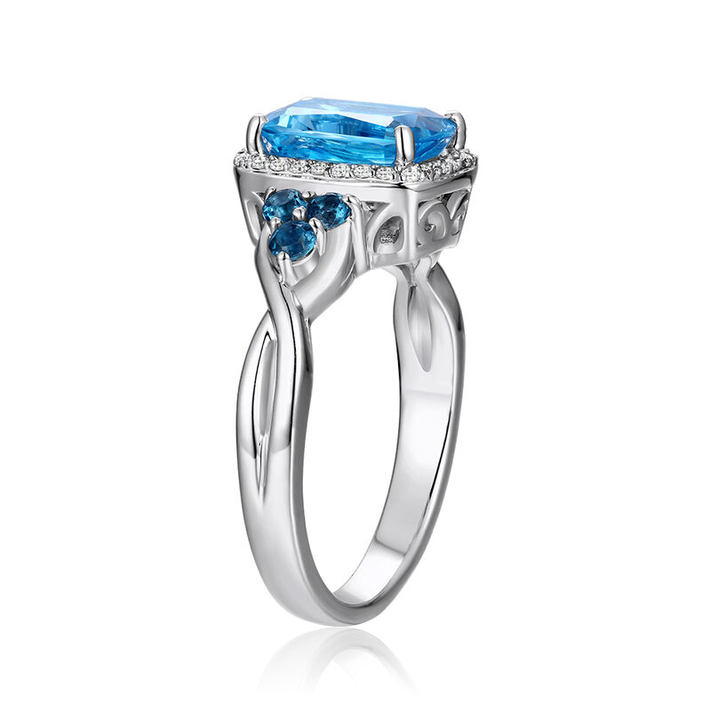 Elongated Cushion-Cut Blue Topaz & Diamond Halo Ring in 10k White Gold image number null