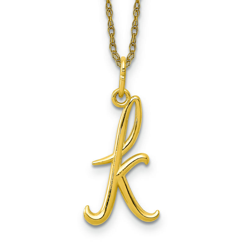 Script K Initial Necklace in 14k Yellow Gold image number null