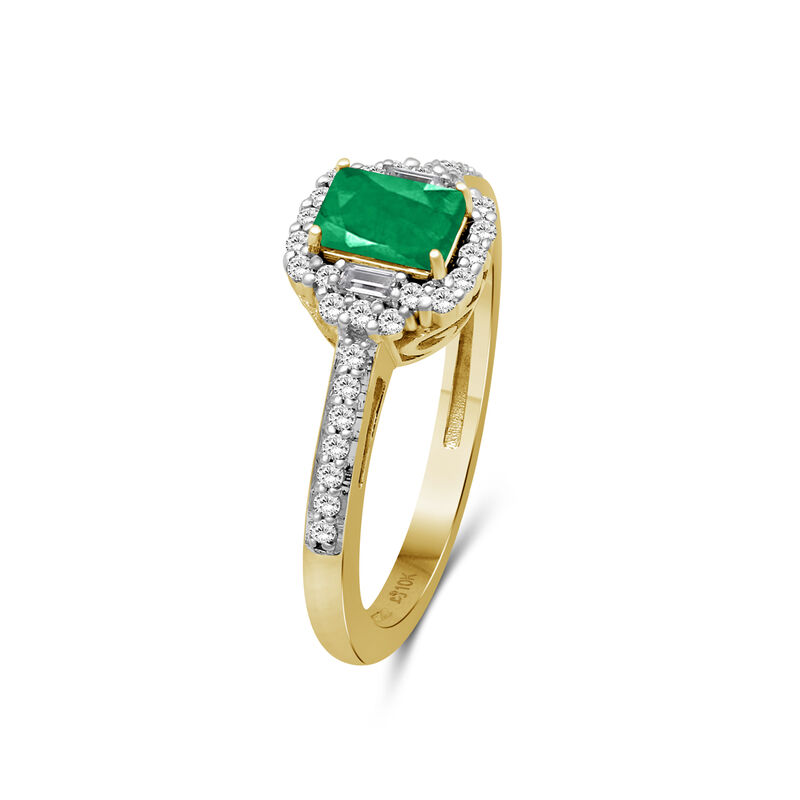 Emerald-Cut Emerald & Diamond Halo Ring in 10k Yellow Gold image number null