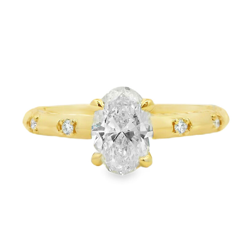Oval Diamond 1 2/5ctw. Knife Edge Side Accent Engagement Ring in 14k Yellow Gold image number null