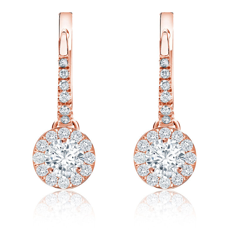 Brilliant-Cut 1/2ct. Diamond Halo Dangle Earrings in 14k Rose Gold image number null