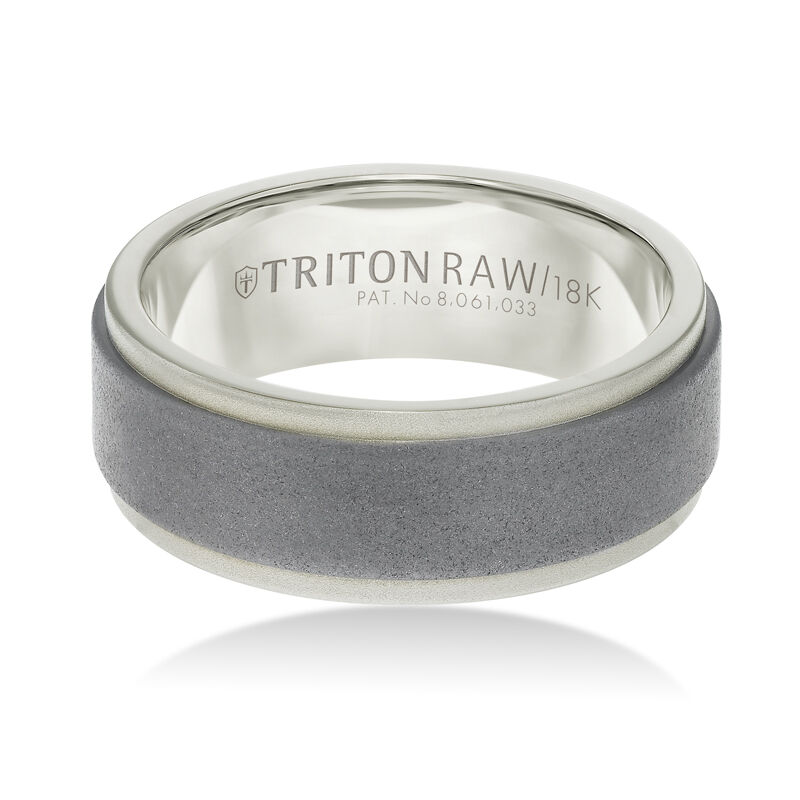 TritonRAW Tungsten Flat Matte Men's Band with High Polished 18KW Edges and Interior Detail image number null