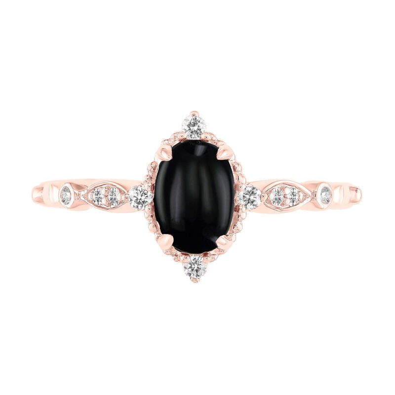 Oval Black Agate & Diamond Vintage Ring in 10k Rose Gold image number null