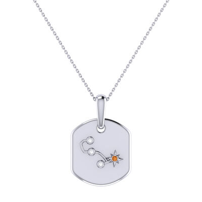 Diamond and Citrine Scorpio Constellation Zodiac Tag Necklace in Sterling Silver