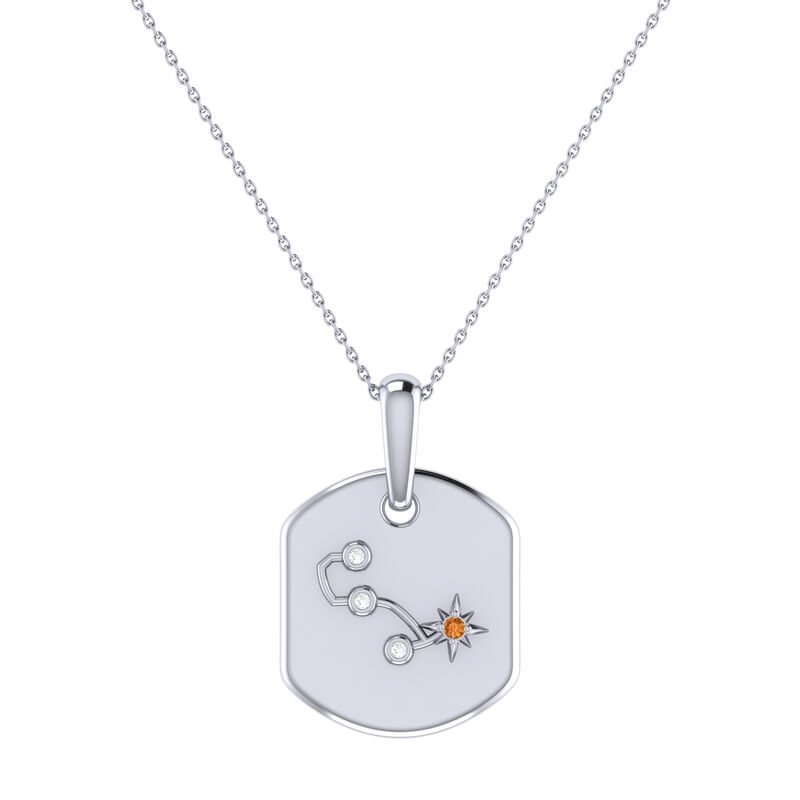 Diamond and Citrine Scorpio Constellation Zodiac Tag Necklace in Sterling Silver image number null