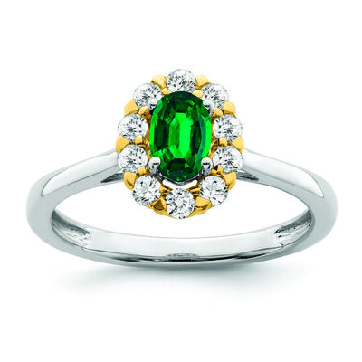 Lab Grown Diamond & Created Oval Emerald Ring in 14k Gold