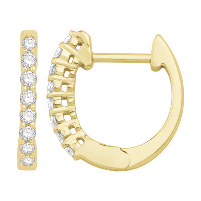 Single Row 8-Diamond Hoop Earrings in 10k Yellow Gold