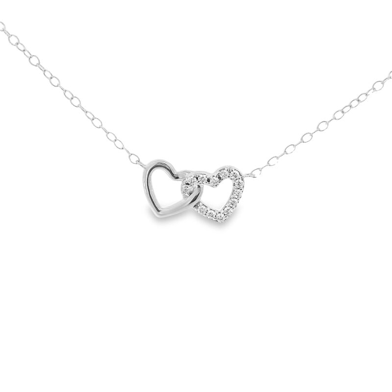 Brilliant-Cut Lab Grown .09ctw. Diamond Double Heart Adjustable Bracelet 8" in Sterling Silver image number null