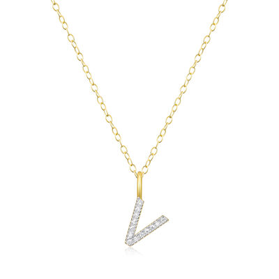 Lab Grown Diamond Letter V Initial Pendant Necklace in 14k Yellow Gold Plated Sterling Silver