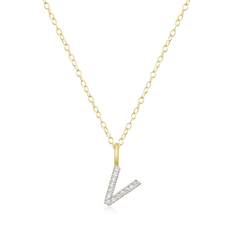 Lab Grown Diamond Letter V Initial Pendant Necklace in 14k Yellow Gold Plated Sterling Silver image number null