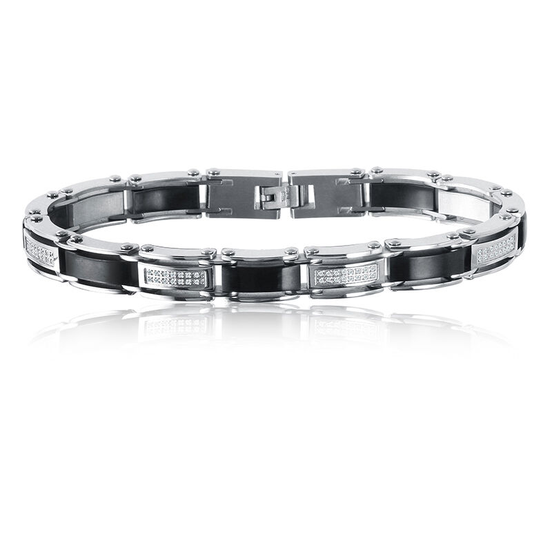 Men's Diamond & Black Ion-Plated Bracelet image number null