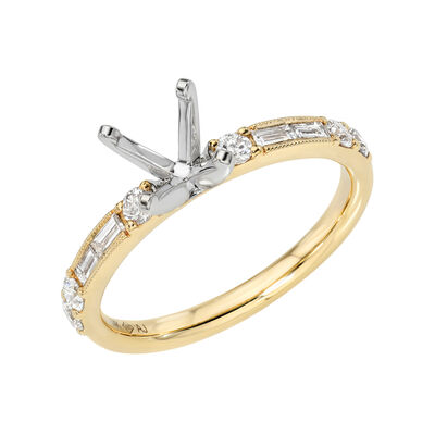 3/8ctw. Brilliant-Cut & Horizontal Baguette-Cut Diamond Engagement Setting with 4 Prong Head in 14k Yellow Gold