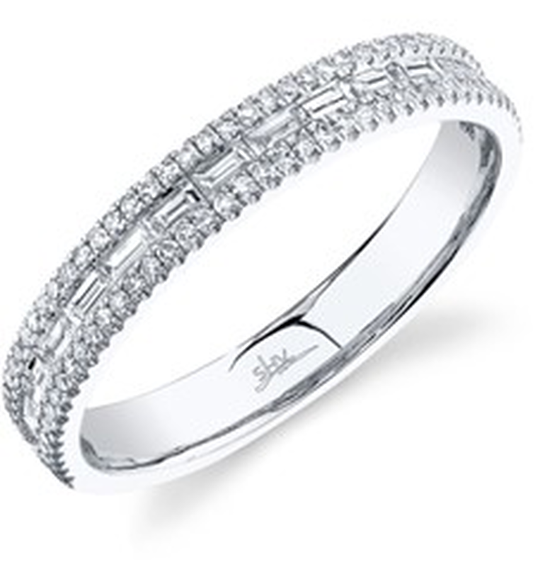 Shy Creation 3/8ctw. Brilliant & Horizontal Baguette-Cut Diamond Anniversary Band in 14k White Gold image number null