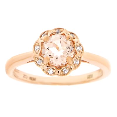 Round Morganite & Diamond Flower Ring in 10k Rose Gold