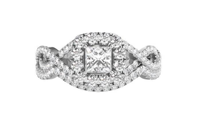 Princess-Cut 1ctw. Diamond Halo Twist Bridal Set in 14k White Gold
