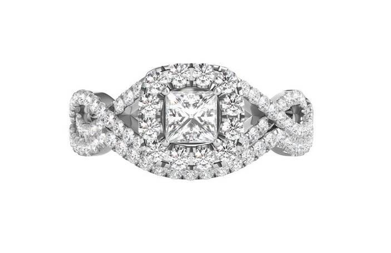 Princess-Cut 1ctw. Diamond Halo Twist Bridal Set in 14k White Gold image number null