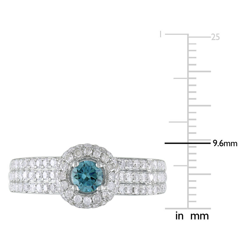 Round-Cut 1ctw. Blue Diamond Triple Row Halo Engagement Ring in 14k White Gold image number null