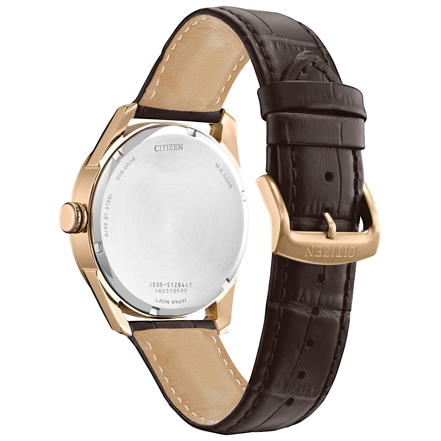 Tan Men　 Citizen Men's Classic Rose Gold Tone Ivory Dial Brown Leather