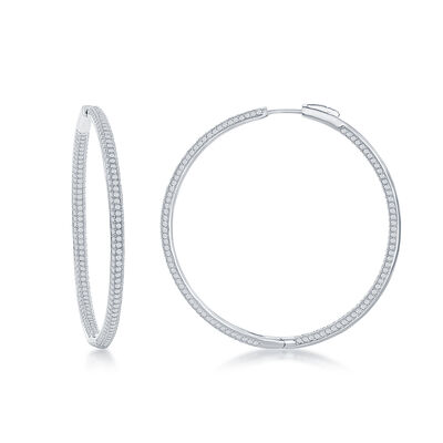 Pave 3x50mm Hoops in Sterling Silver
