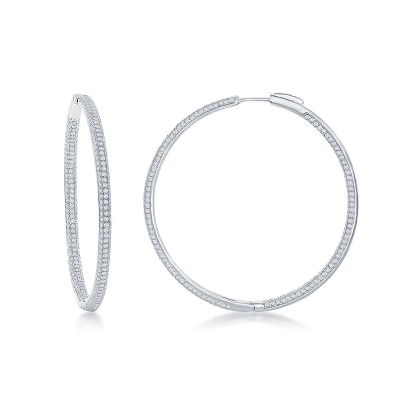 Pave 3x50mm Hoops in Sterling Silver image number null