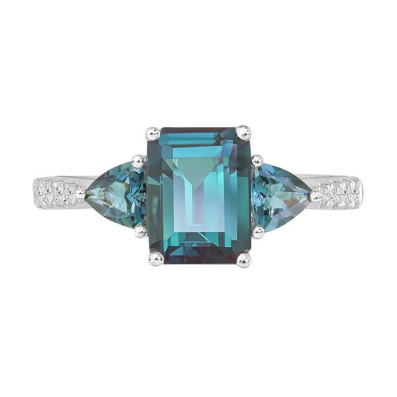 Emerald-Cut Created Alexandrite & Diamond Ring in 10k White Gold image number null