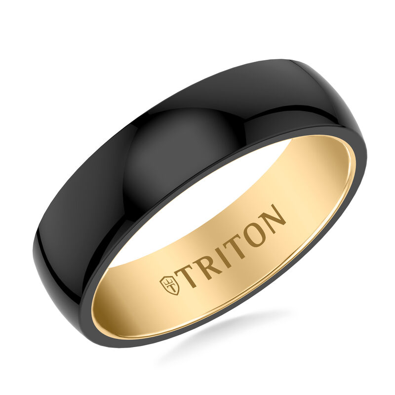 Black and Yellow Accented Comfort Fit Tungsten Band 6mm image number null