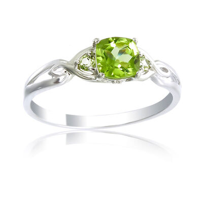 Green Peridot & Diamond Birthstone Ring in Sterling Silver