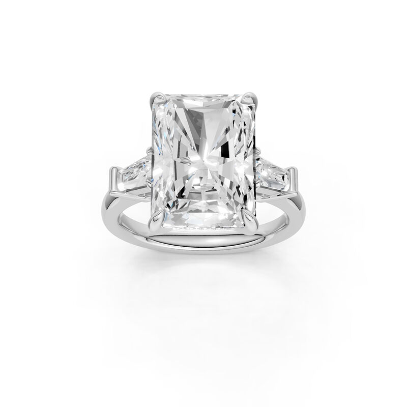 Radiant Lab Grown Diamond 6 1/2ctw. Three Stone Engagement Ring with Baguette Diamonds in 14k White Gold image number null