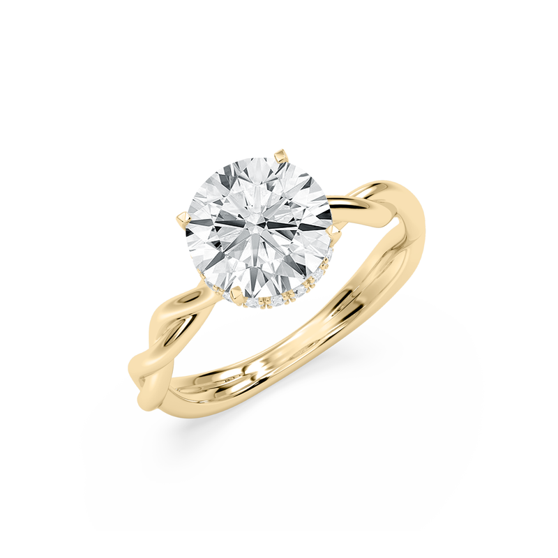 Round Lab Grown Diamond 3 1/8ctw. Twist Hidden Halo Engagement Ring in 14k Yellow Gold image number null