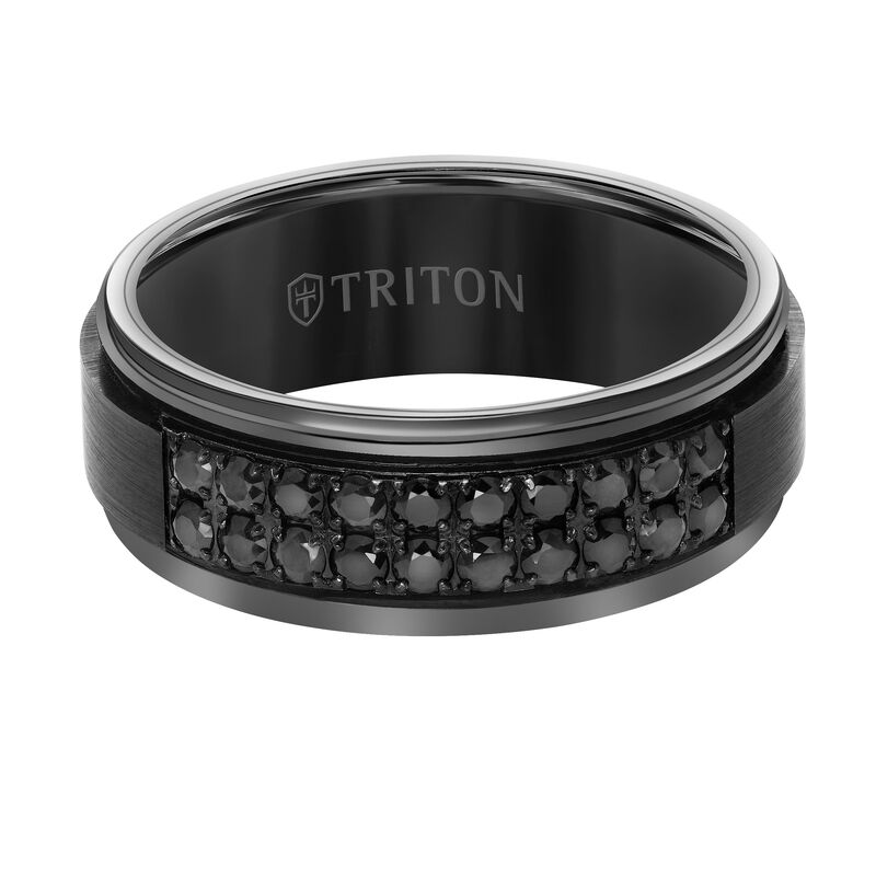 Triton 8MM Black Sapphires & Step Edge Tungsten Carbide Band image number null