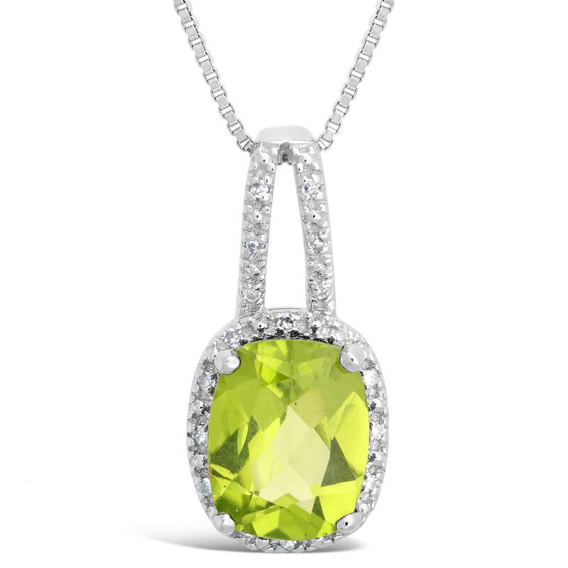 Peridot & Diamond Halo Pendant in Sterling Silver image number null