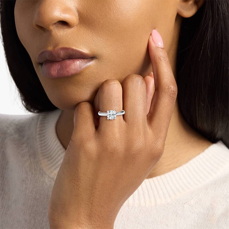 Round Lab Grown Diamond 1 1/2ctw. Cathedral Solitaire Engagement Ring in 14k White Gold image number null