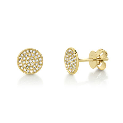 Shy Creation 0.17 ctw Pave Diamond Circle Stud Earrings in 14k Yellow Gold