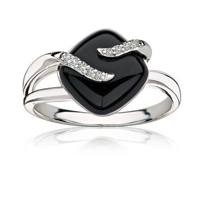 Onyx & Diamond Ring in Sterling Silver