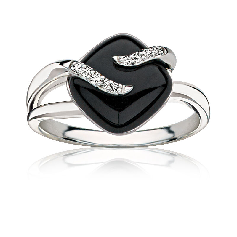 Onyx & Diamond Ring in Sterling Silver image number null