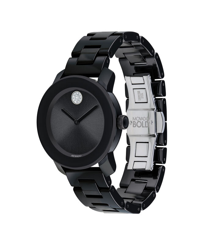 Movado BOLD Ladies Black Ceramic Crystal Dial Bracelet Watch 3600535 image number null